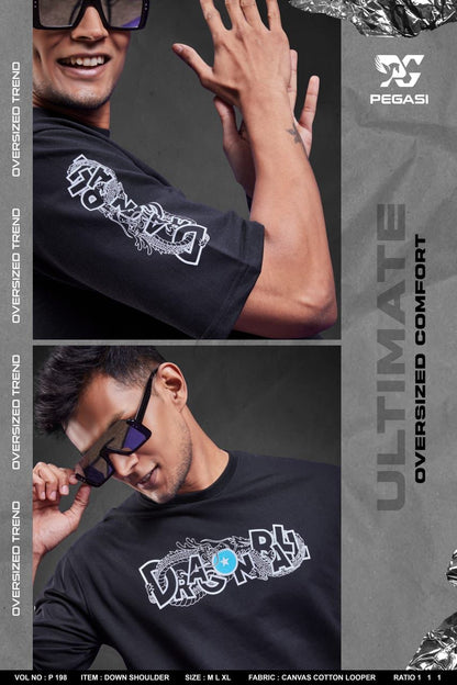 Down Shoulder P 198 Pegasi Cotton Looper Mens Tshirts Manufacturer Gujarat