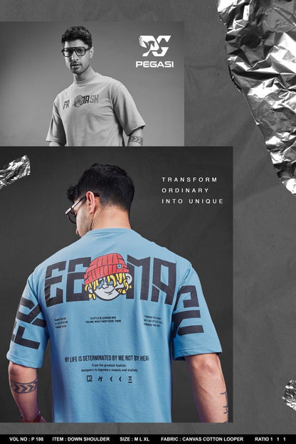 Down Shoulder P 198 Pegasi Cotton Looper Mens Tshirts Manufacturer Gujarat