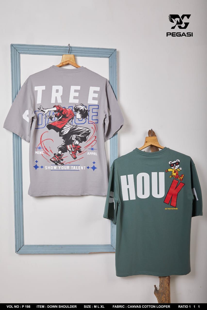 Down Shoulder P 198 Pegasi Cotton Looper Mens Tshirts Manufacturer Gujarat