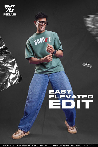 Down Shoulder P 198 Pegasi Cotton Looper Mens Tshirts Manufacturer Gujarat