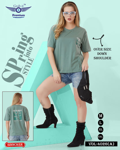 Down Shoulder Vol 4026 A Grab It Sinker Women Oversized Tshirt Wholesaler Gujarat
