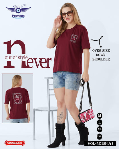 Down Shoulder Vol 4026 A Grab It Sinker Women Oversized Tshirt Wholesaler Gujarat