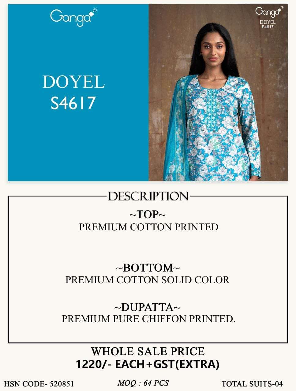 Doyel 4617 Ganga Cotton Pant Style Suits Manufacturer India