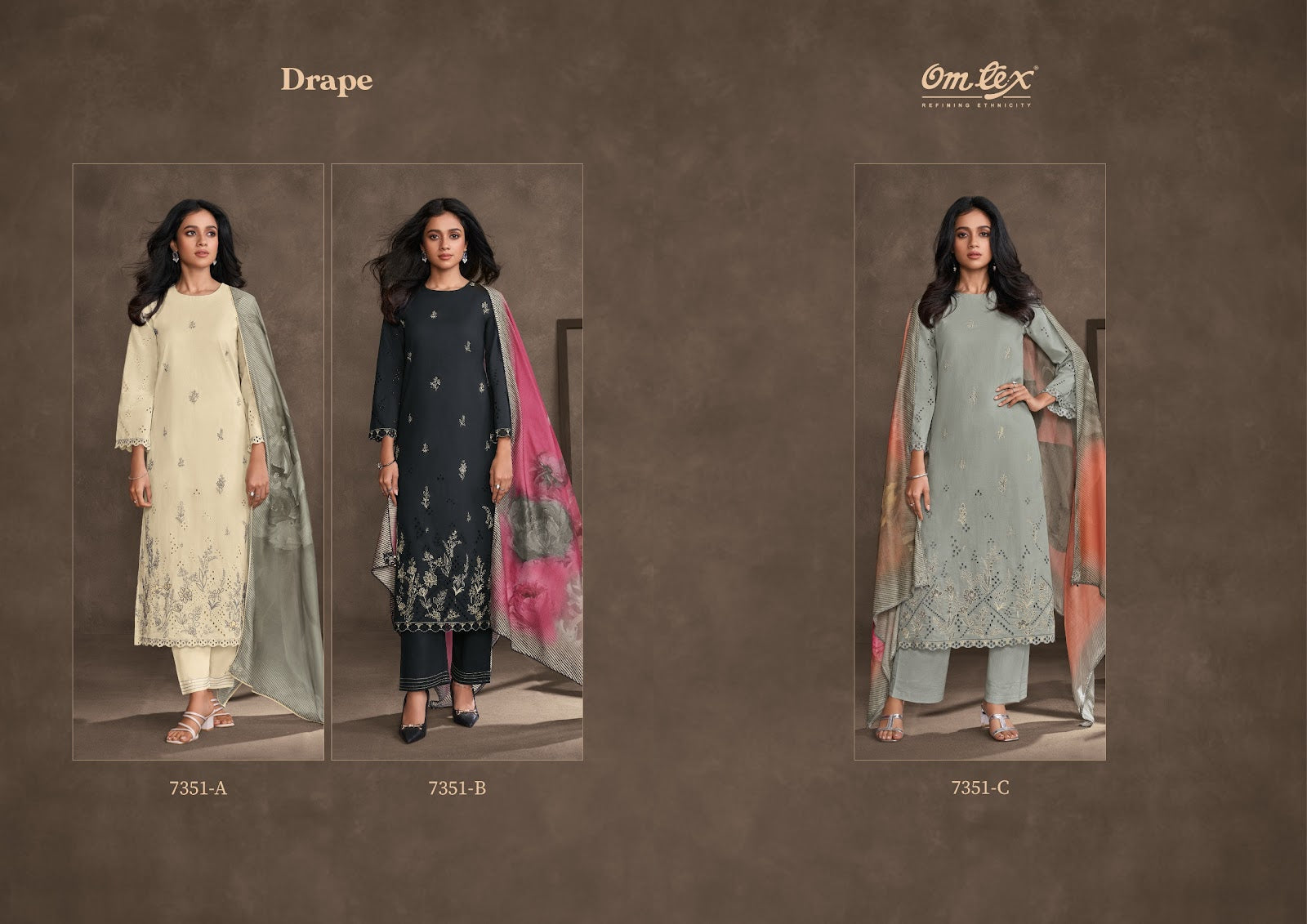 Drape Omtex Lawn Cotton Pant Style Suits Exporter Ahmedabad