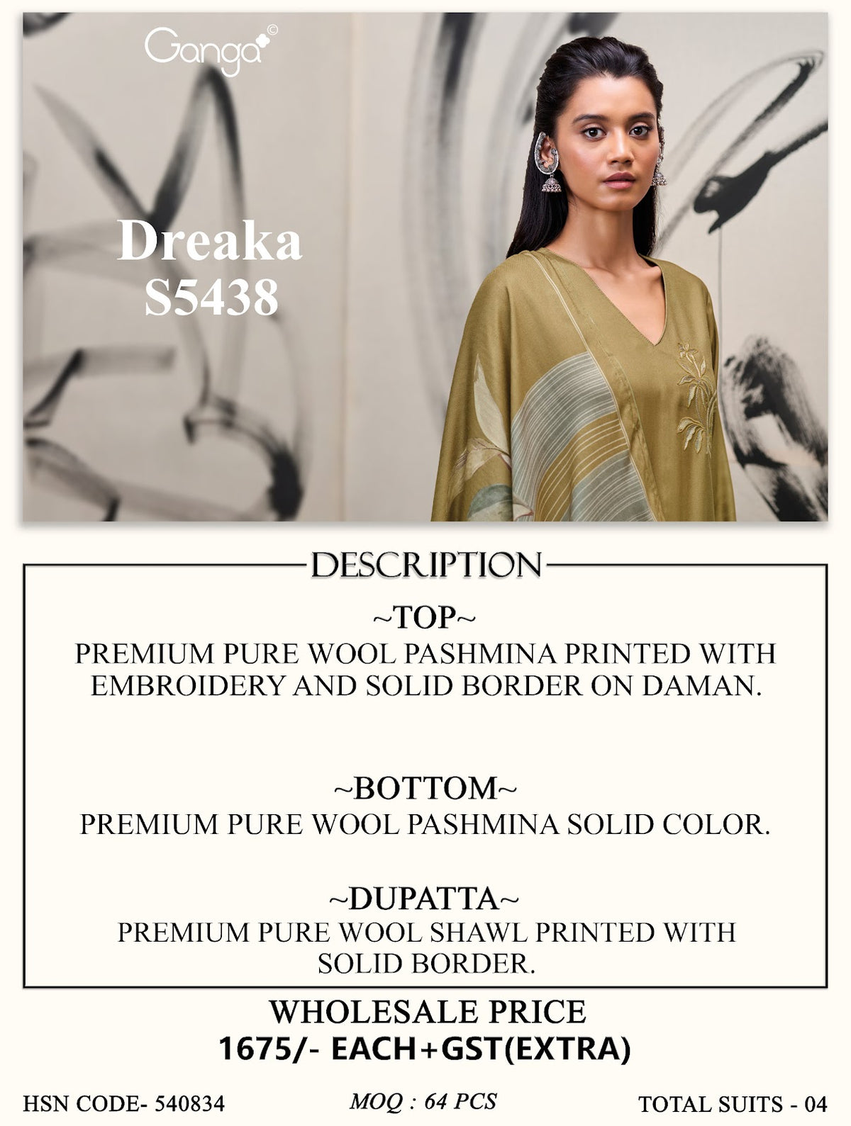 Dreaka S5438 Ganga Wool Pashmina Suits Wholesaler India