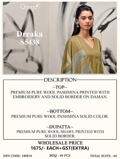 Dreaka S5438 Ganga Wool Pashmina Suits Wholesaler India
