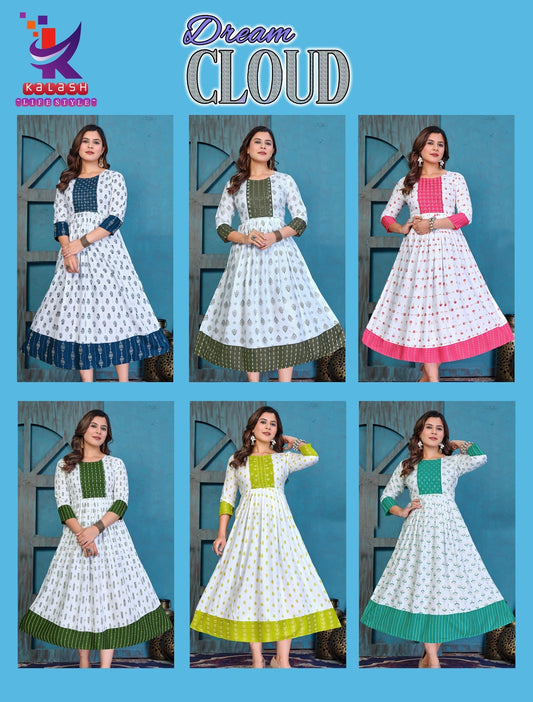 Dream Cloud Mlm Kalash Lifestyle Rayon 14Kg Anarkali Kurtis Manufacturer Ahmedabad
