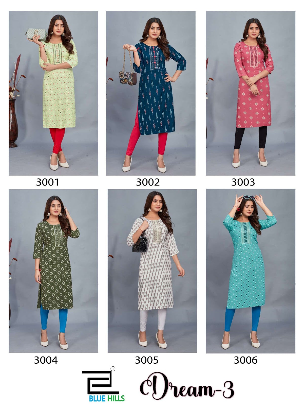 Dream Vol 3 Blue Hills Rayon Knee Length Kurtis Wholesale Price