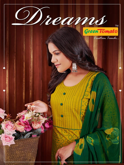 Dreams Green Tomato Cotton Readymade Salwar Suits Manufacturer Gujarat