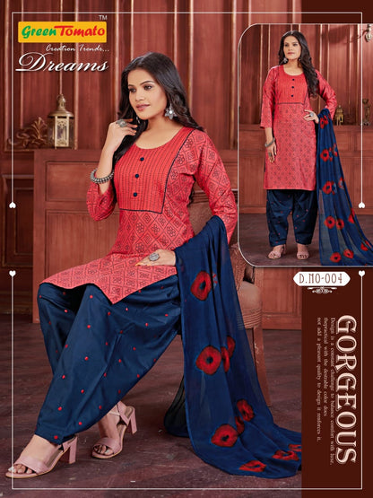 Dreams Green Tomato Cotton Readymade Salwar Suits Manufacturer Gujarat