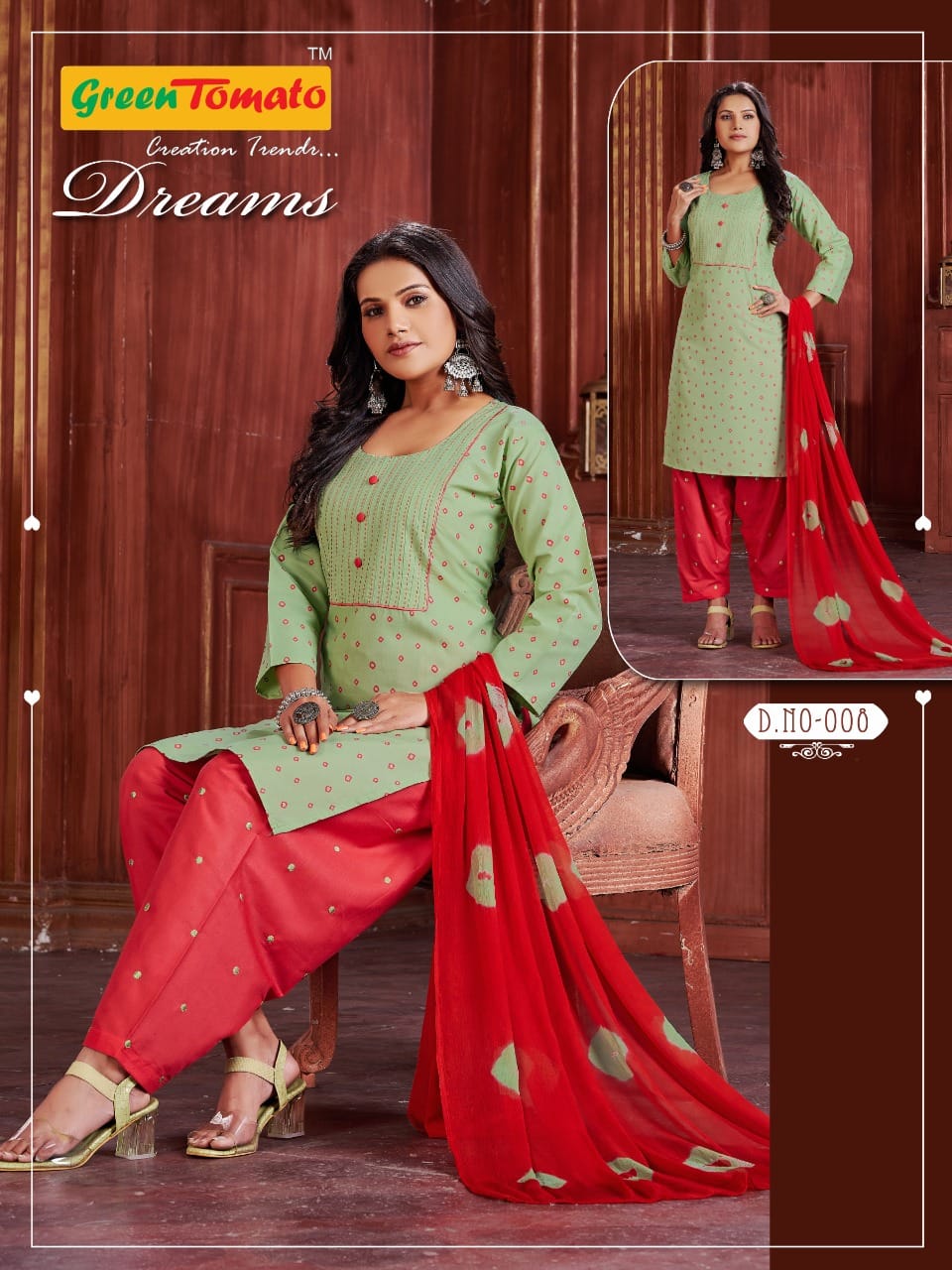 Dreams Green Tomato Cotton Readymade Salwar Suits Manufacturer Gujarat