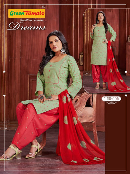 Dreams Green Tomato Cotton Readymade Salwar Suits Manufacturer Gujarat