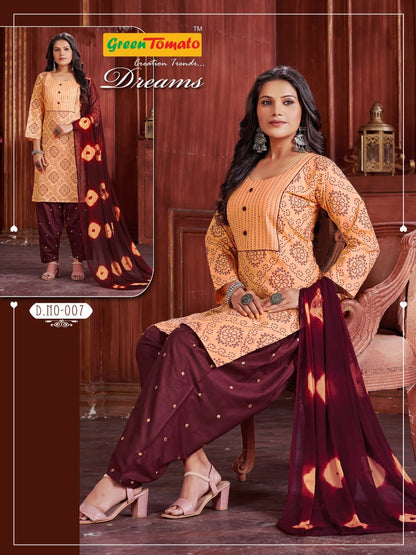 Dreams Green Tomato Cotton Readymade Salwar Suits Manufacturer Gujarat