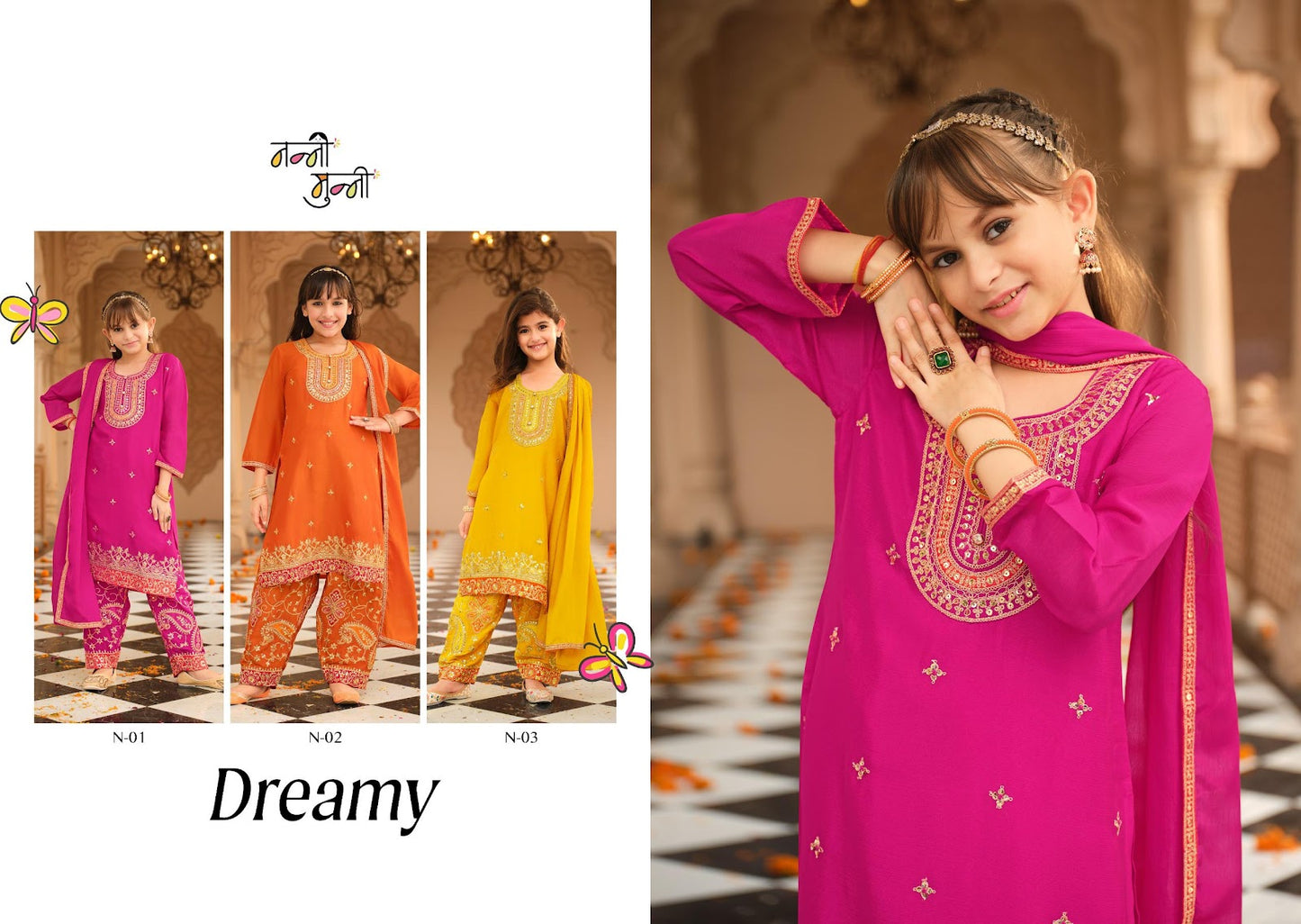 Dreamy Nanni Munni Chinnon Girls Readymade Pant Suits Exporter Ahmedabad