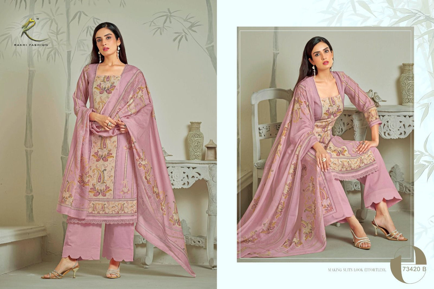 Dreamy Summer 73420 Rakhi Fashion Mal Chanderi Pant Style Suits Wholesale Price