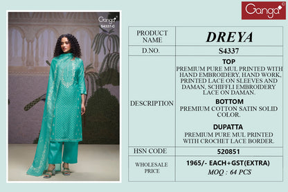 Dreya S4337 Ganga Mul Plazzo Style Suits Supplier India
