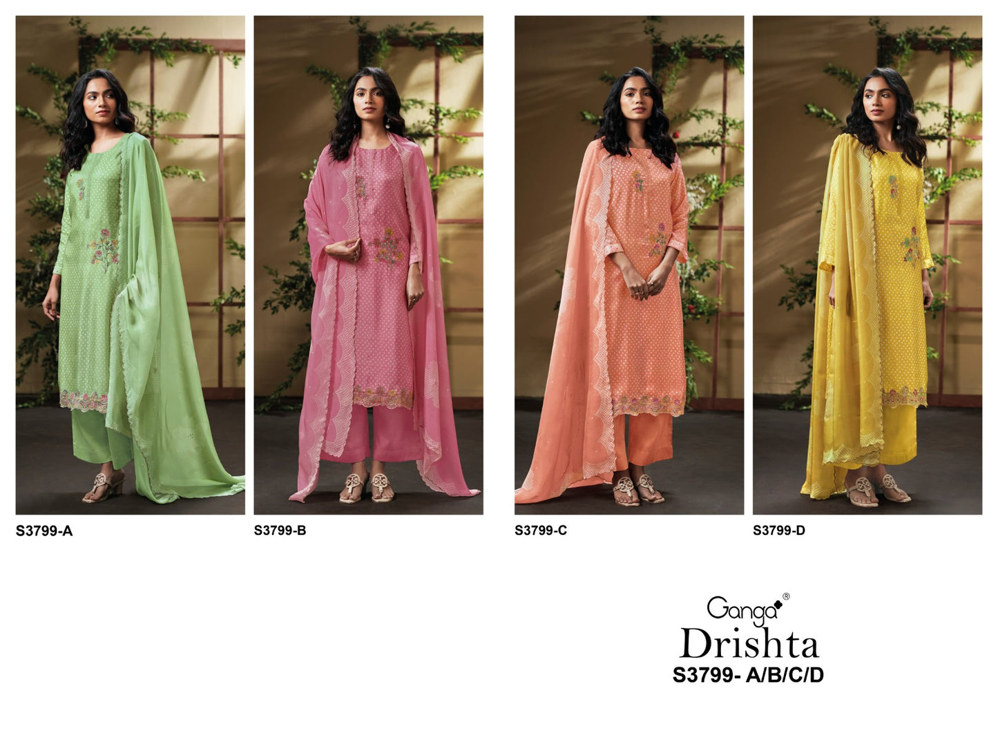 Drishta 3799 Ganga Premium Bemberg Plazzo Style Suits Manufacturer India