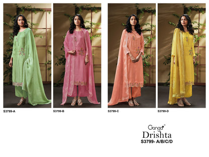 Drishta 3799 Ganga Premium Bemberg Plazzo Style Suits Manufacturer India