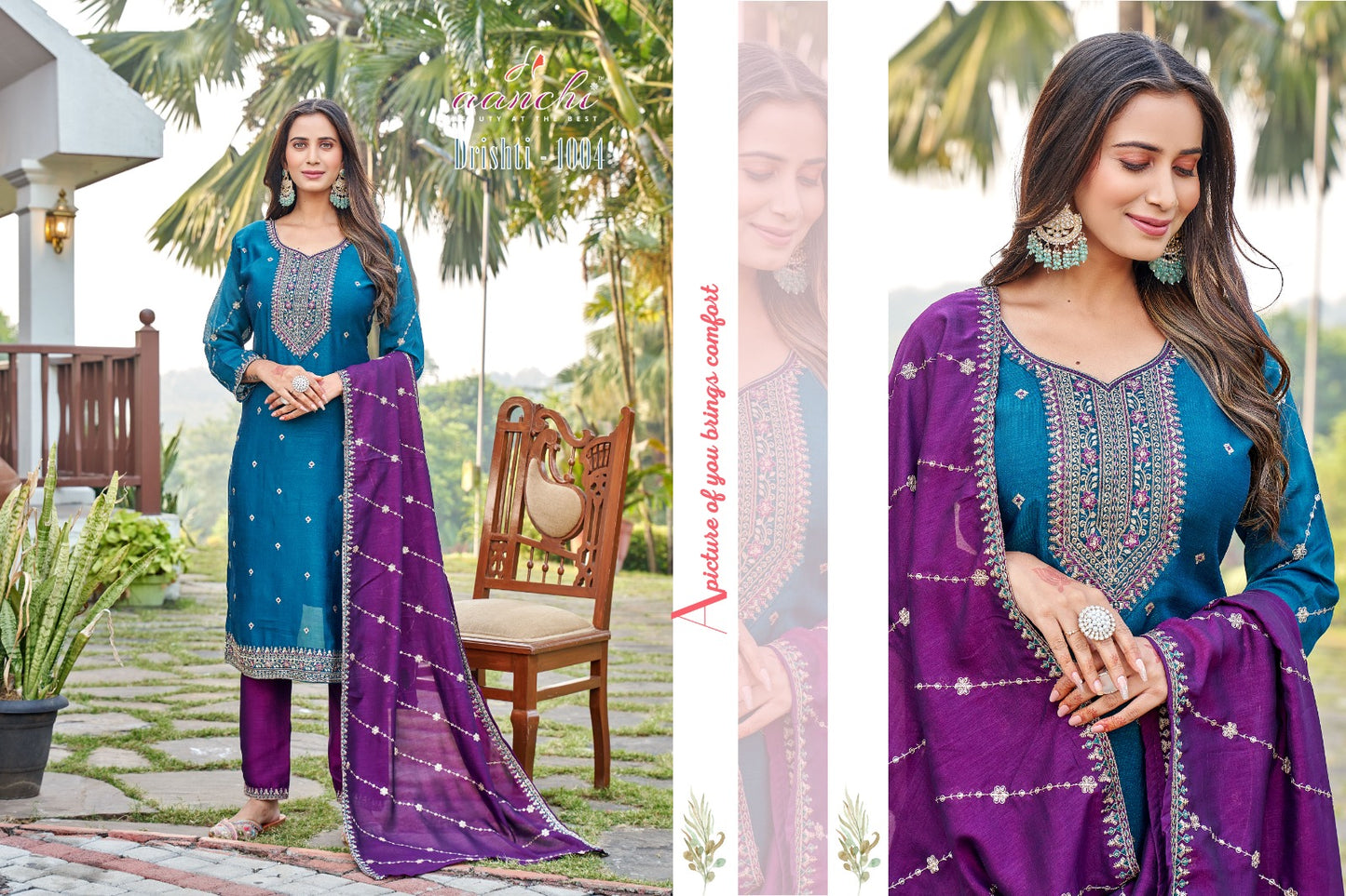 Drishti Aanchi Vichitra Silk Readymade Pant Style Suits Wholesale Rate