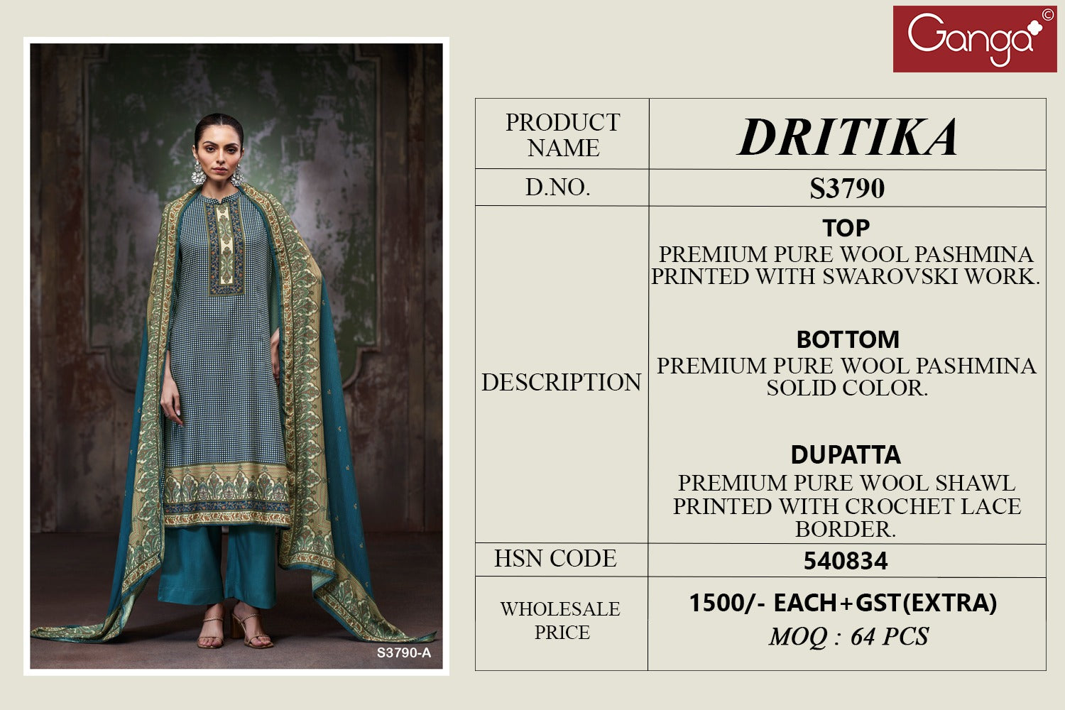 Dritika 3790 Ganga Pashmina Suits Exporter India
