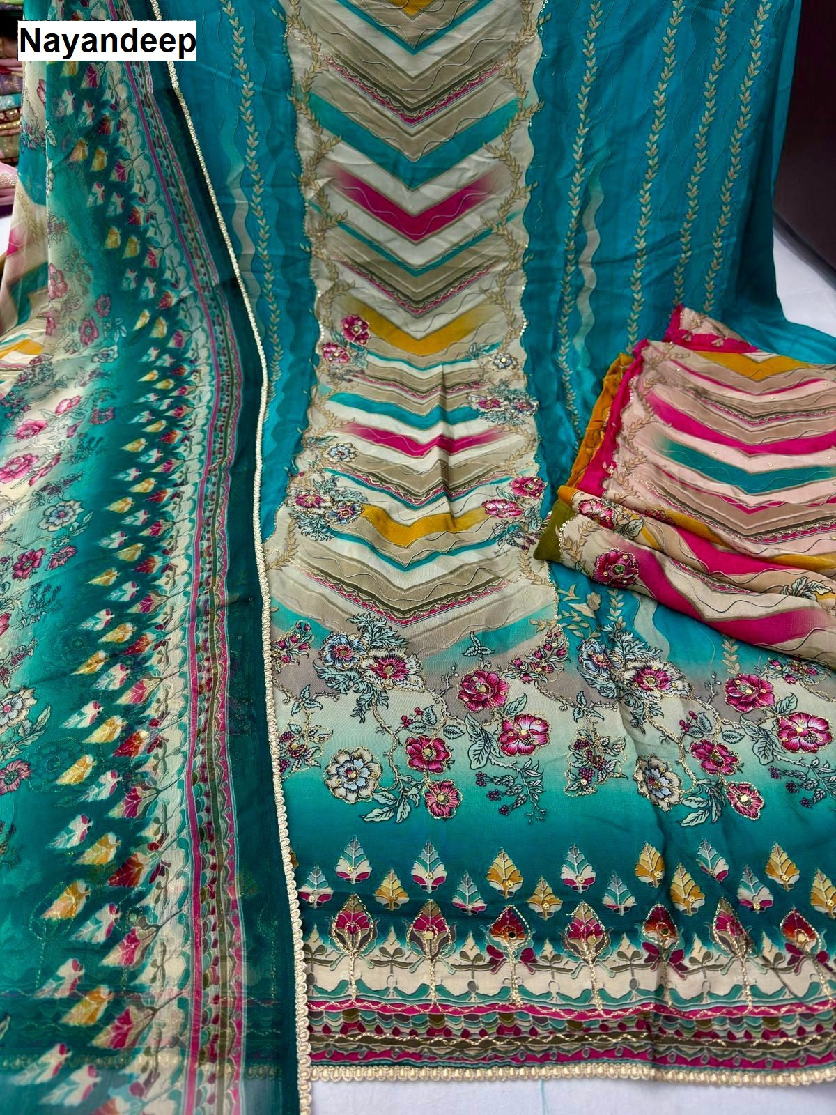 Drop Top Nayandeep Natural Crape Salwar Suits Wholesale