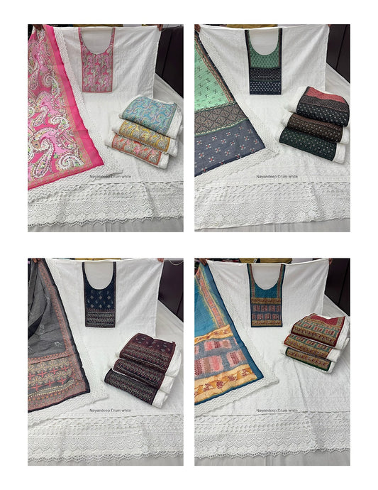 Drum White Nayandeep Cotton Dress Material Wholesaler India