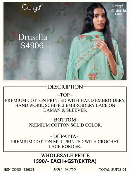 Drusilla S4906 Ganga Cotton Pant Style Suits Wholesale Price