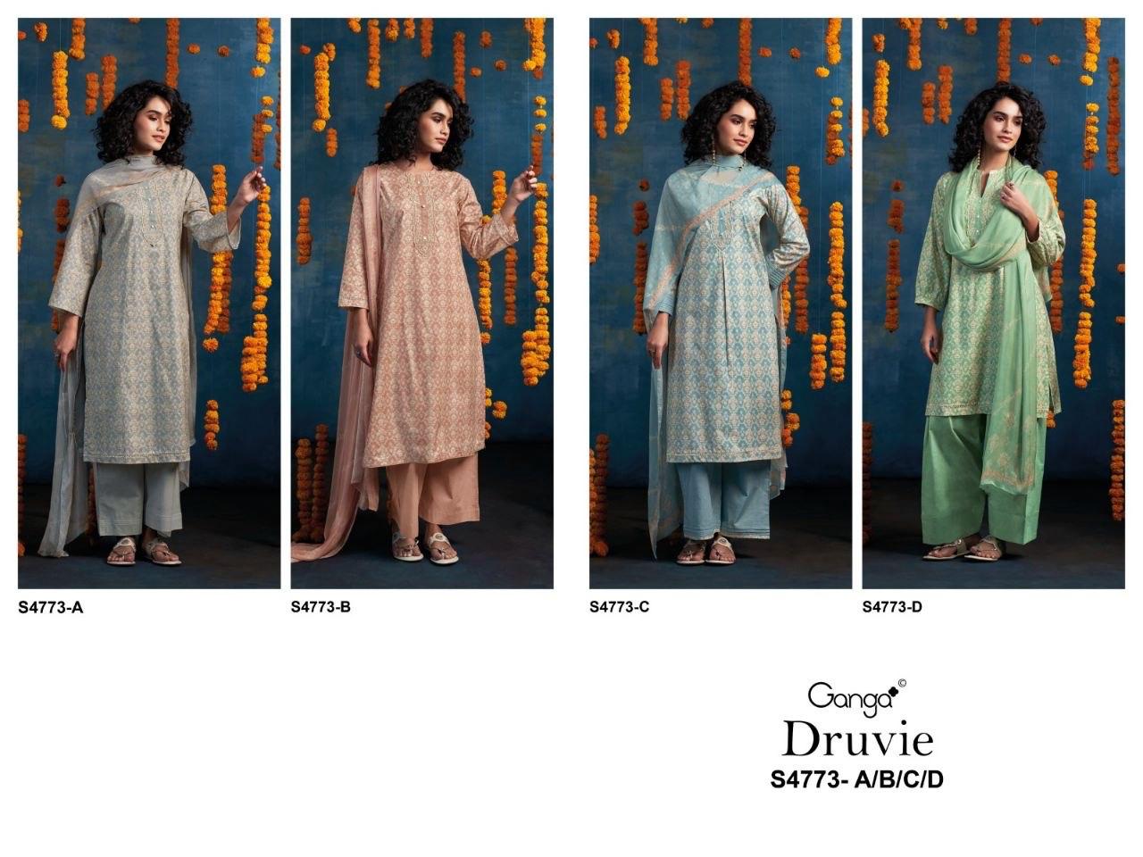 Druvie 4773 Ganga Cotton Plazzo Style Suits Exporter