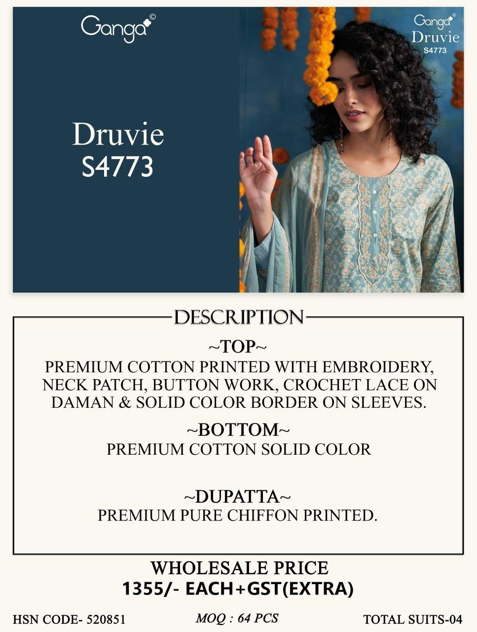 Druvie 4773 Ganga Cotton Plazzo Style Suits Exporter