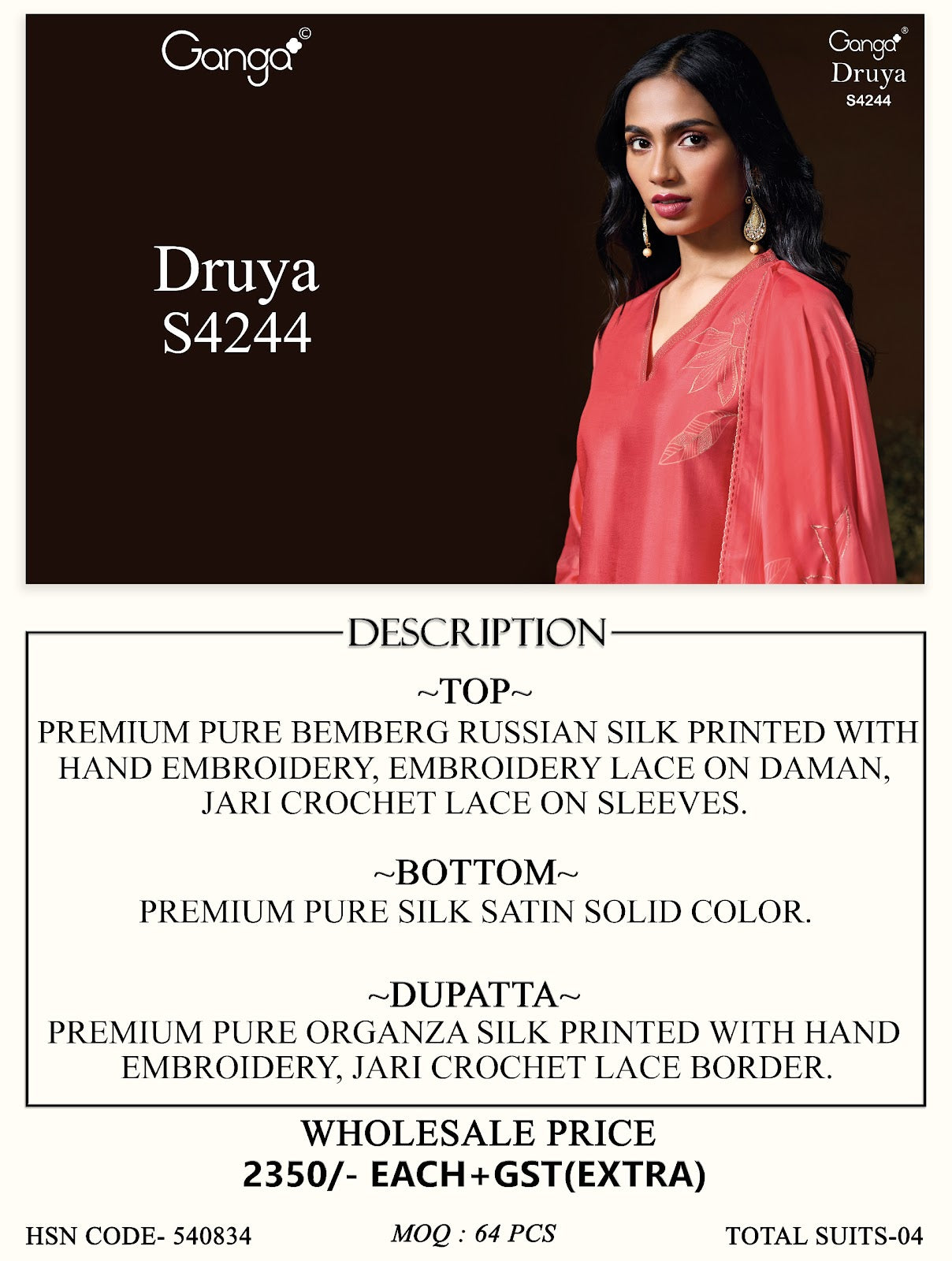 Druya S4244 Ganga Bemberg Pant Style Suits Wholesale Price