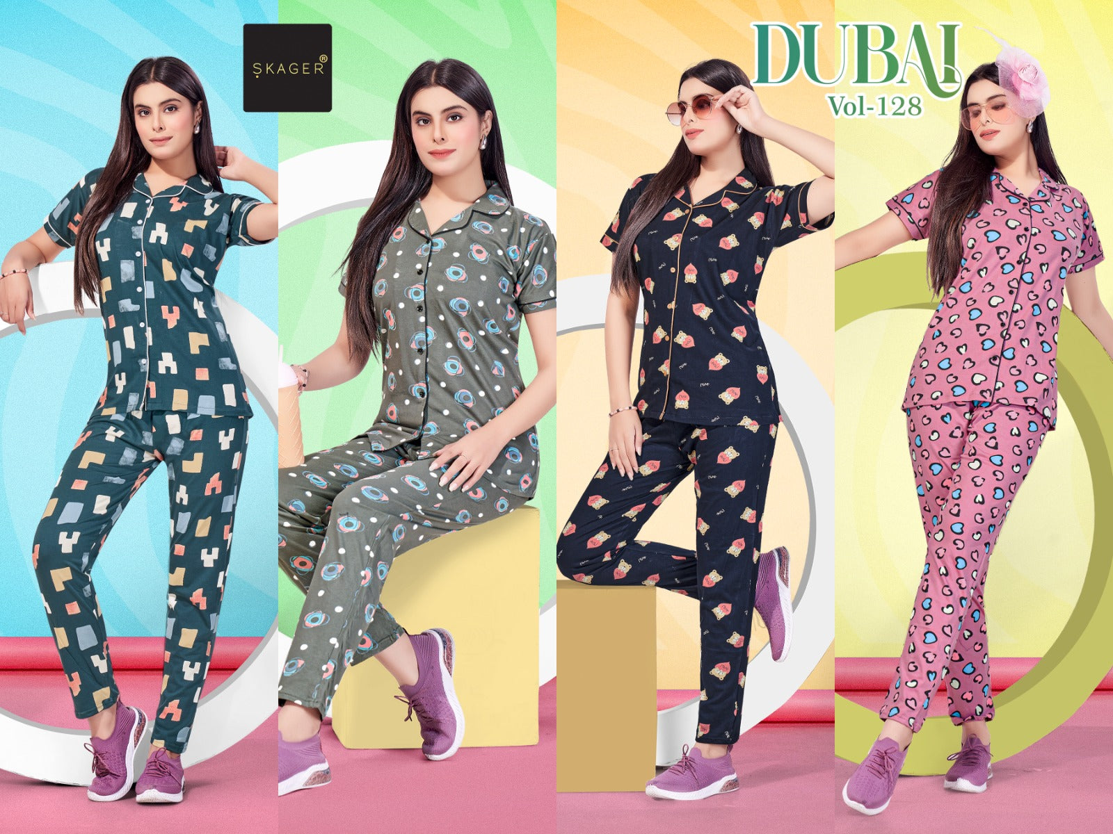 Dubai Vol 128 Skager Hosiery Cotton Collar Night Suits Wholesale Price