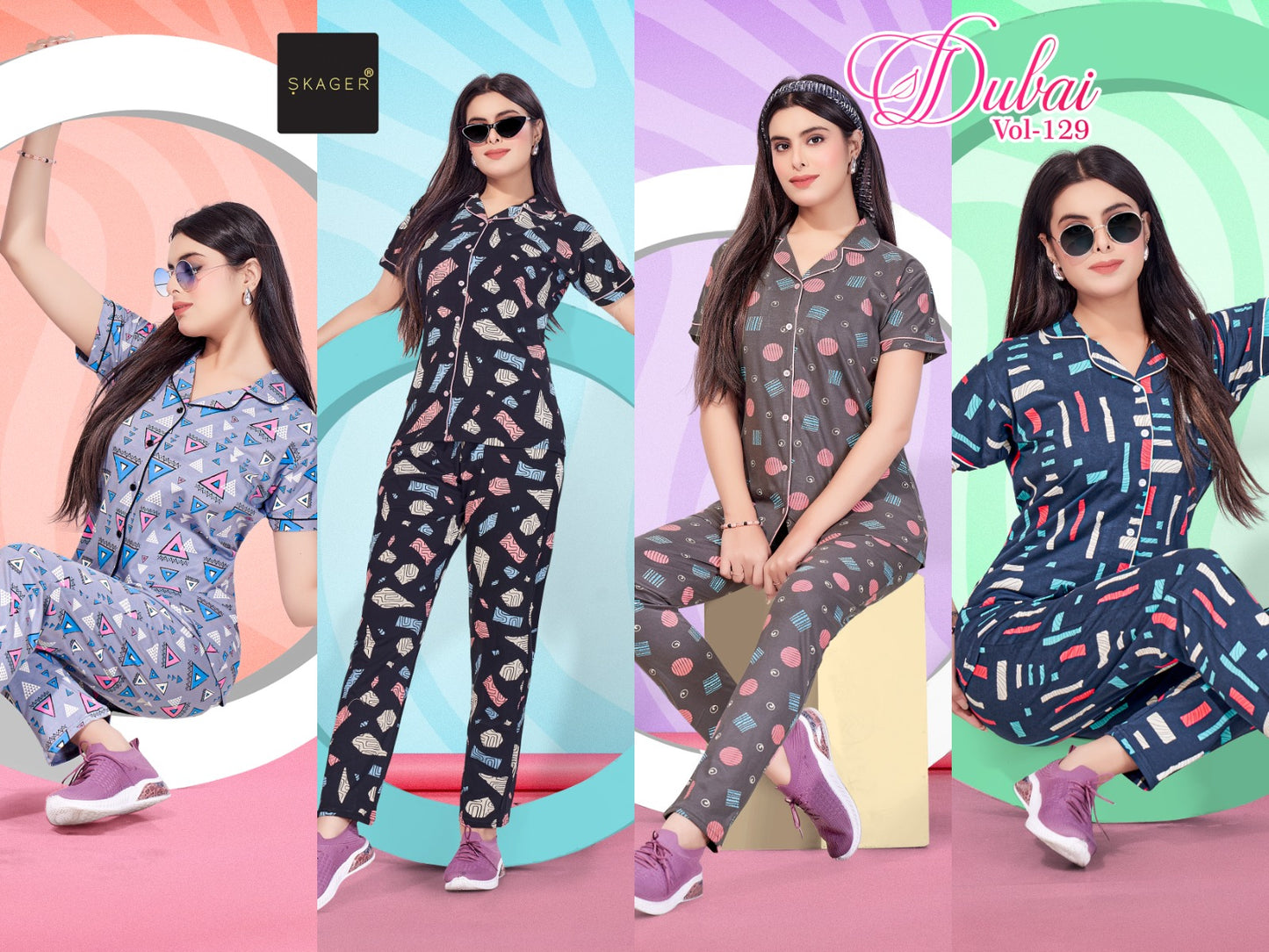 Dubai Vol 129 Skager Hosiery Cotton Collar Night Suits Manufacturer India