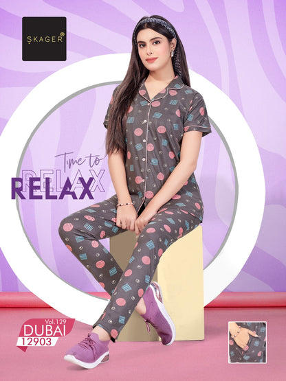 Dubai Vol 129 Skager Hosiery Cotton Collar Night Suits Manufacturer India