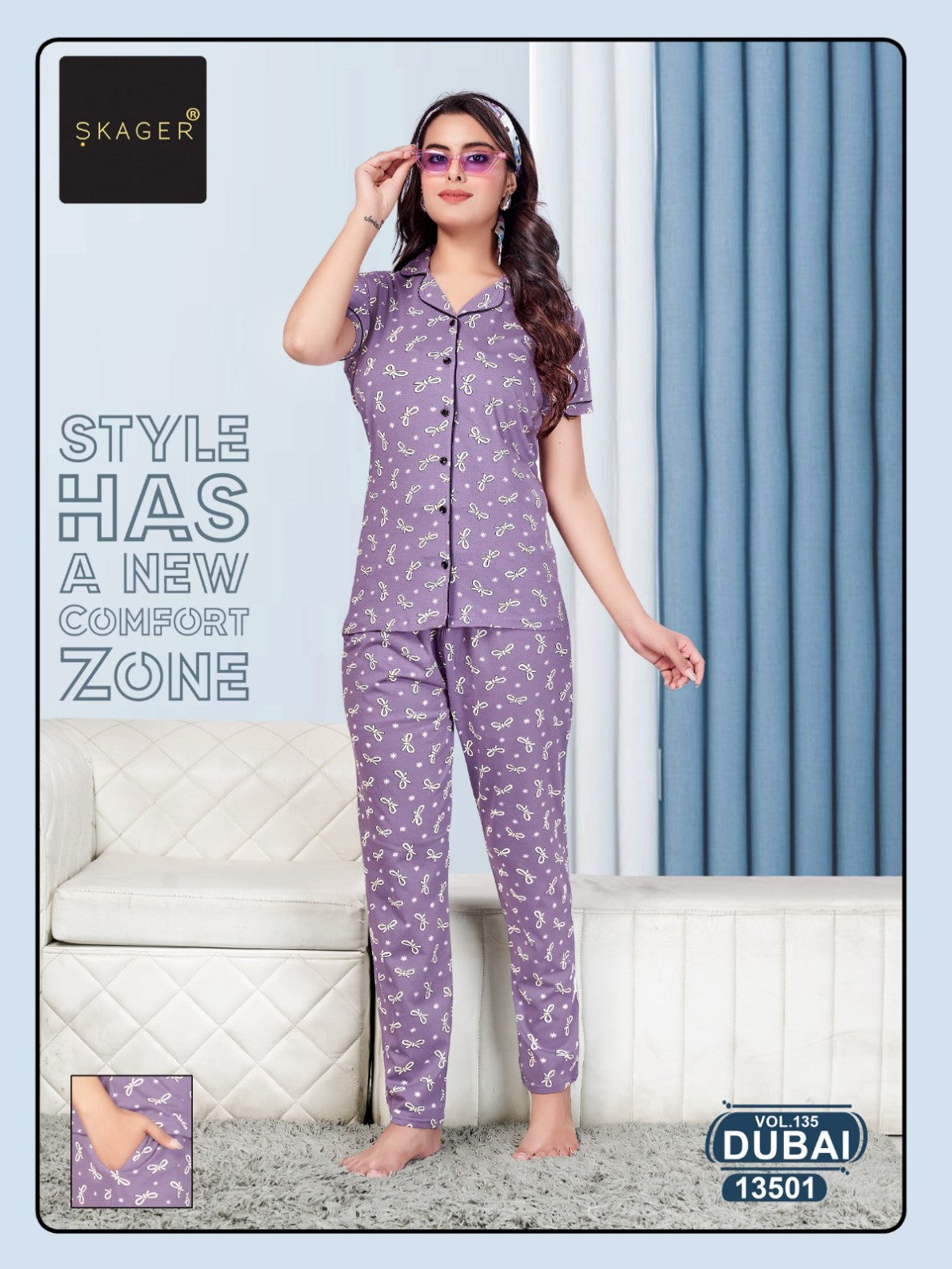 Dubai Vol 135 Skager Hosiery Cotton Collar Night Suits Wholesaler