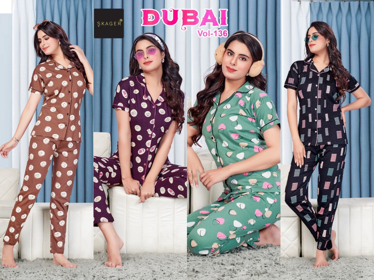 Dubai Vol 136 Skager Hosiery Cotton Collar Night Suits Wholesale Rate