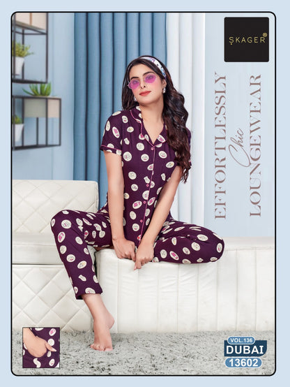 Dubai Vol 136 Skager Hosiery Cotton Collar Night Suits Wholesale Rate
