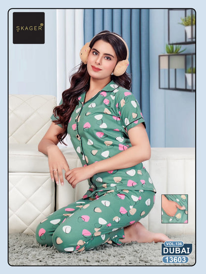 Dubai Vol 136 Skager Hosiery Cotton Collar Night Suits Wholesale Rate