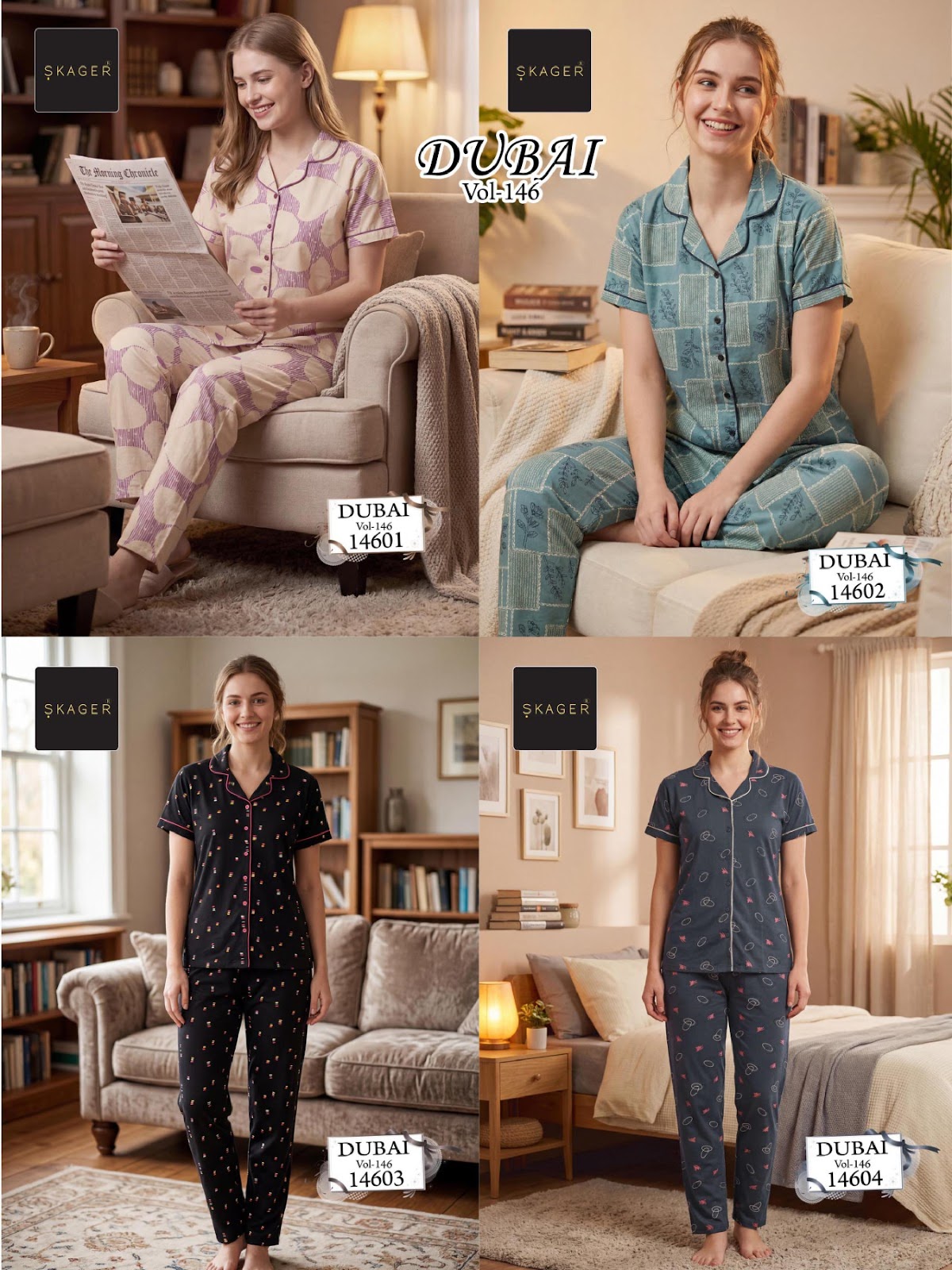 Dubai Vol 146 Skager Hosiery Cotton Collar Night Suits Supplier India