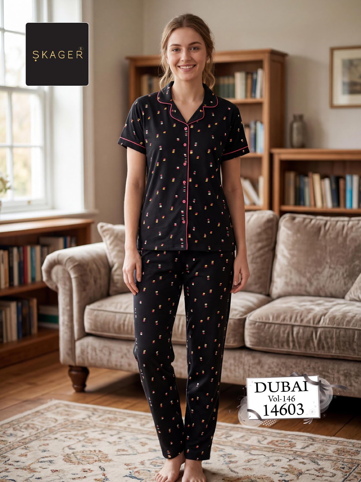 Dubai Vol 146 Skager Hosiery Cotton Collar Night Suits Supplier India
