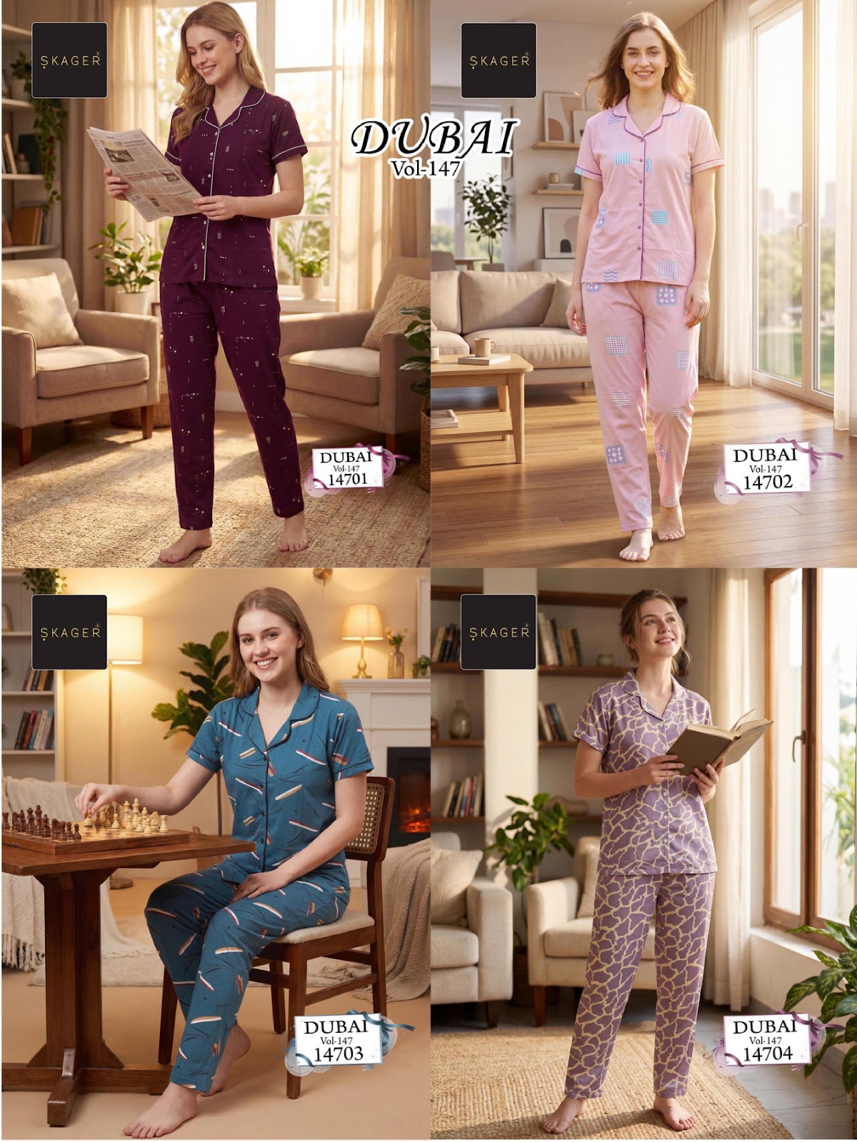 Dubai Vol 147 Skager Hosiery Cotton Collar Night Suits Exporter India