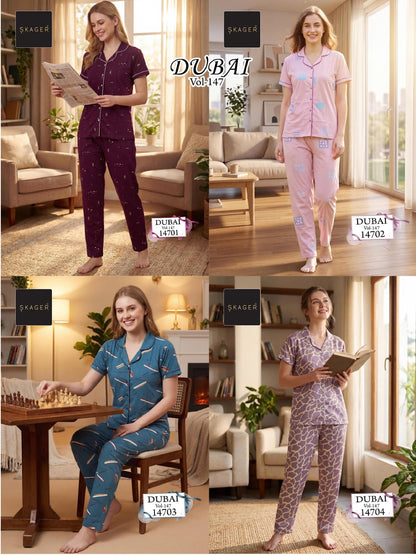 Dubai Vol 147 Skager Hosiery Cotton Collar Night Suits Exporter India