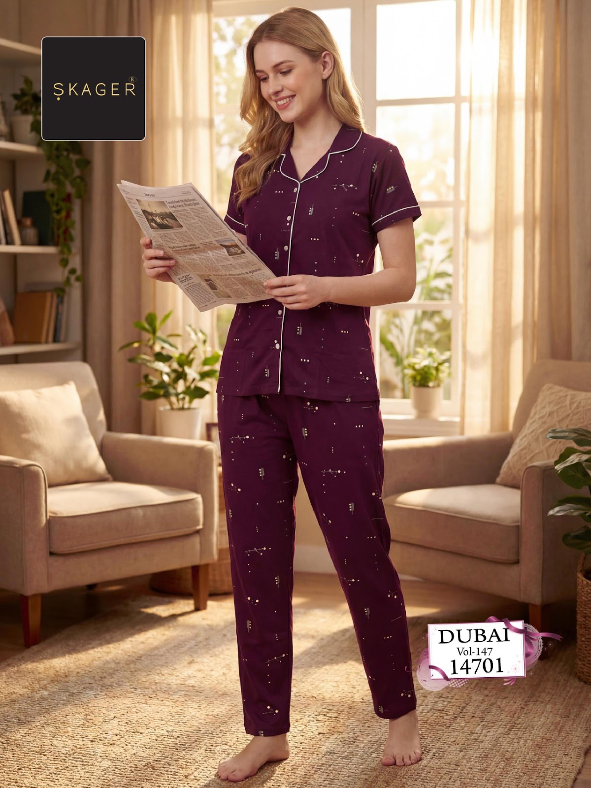 Dubai Vol 147 Skager Hosiery Cotton Collar Night Suits Exporter India