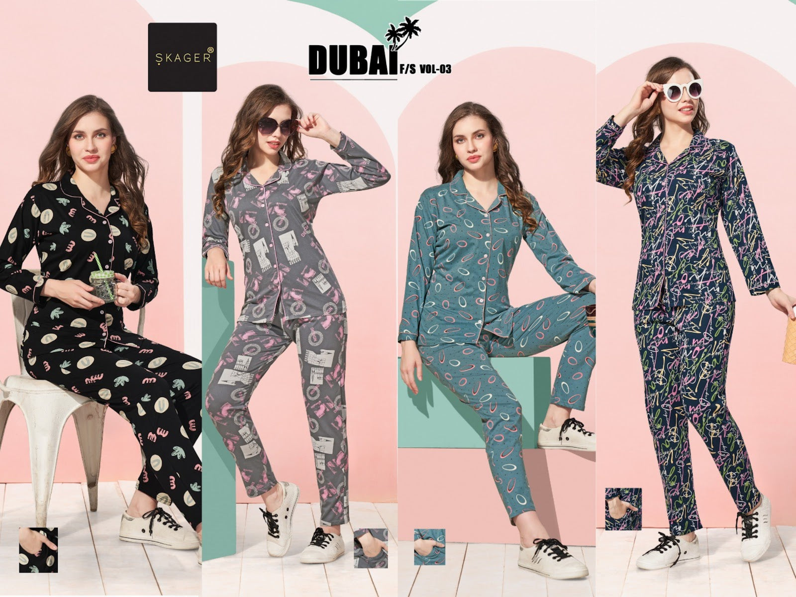 Front Open Dubai Vol 3 Skager Hosiery Full Sleeve Night Suits Supplier