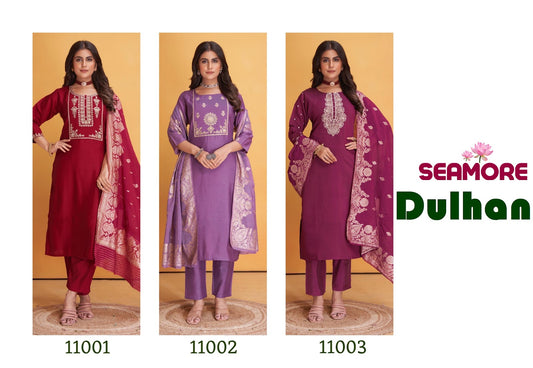 Dulhan Seamore Roman Silk Readymade Pant Style Suits Supplier Gujarat