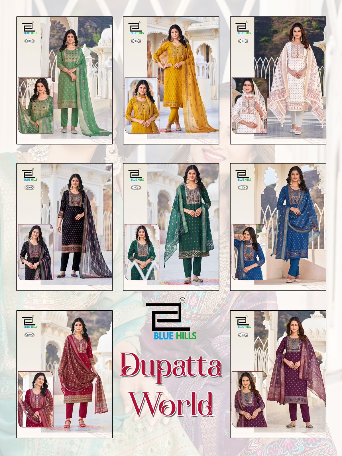 Dupatta World Blue Hills Rayon 14Kg Readymade Pant Style Suits Wholesale Rate