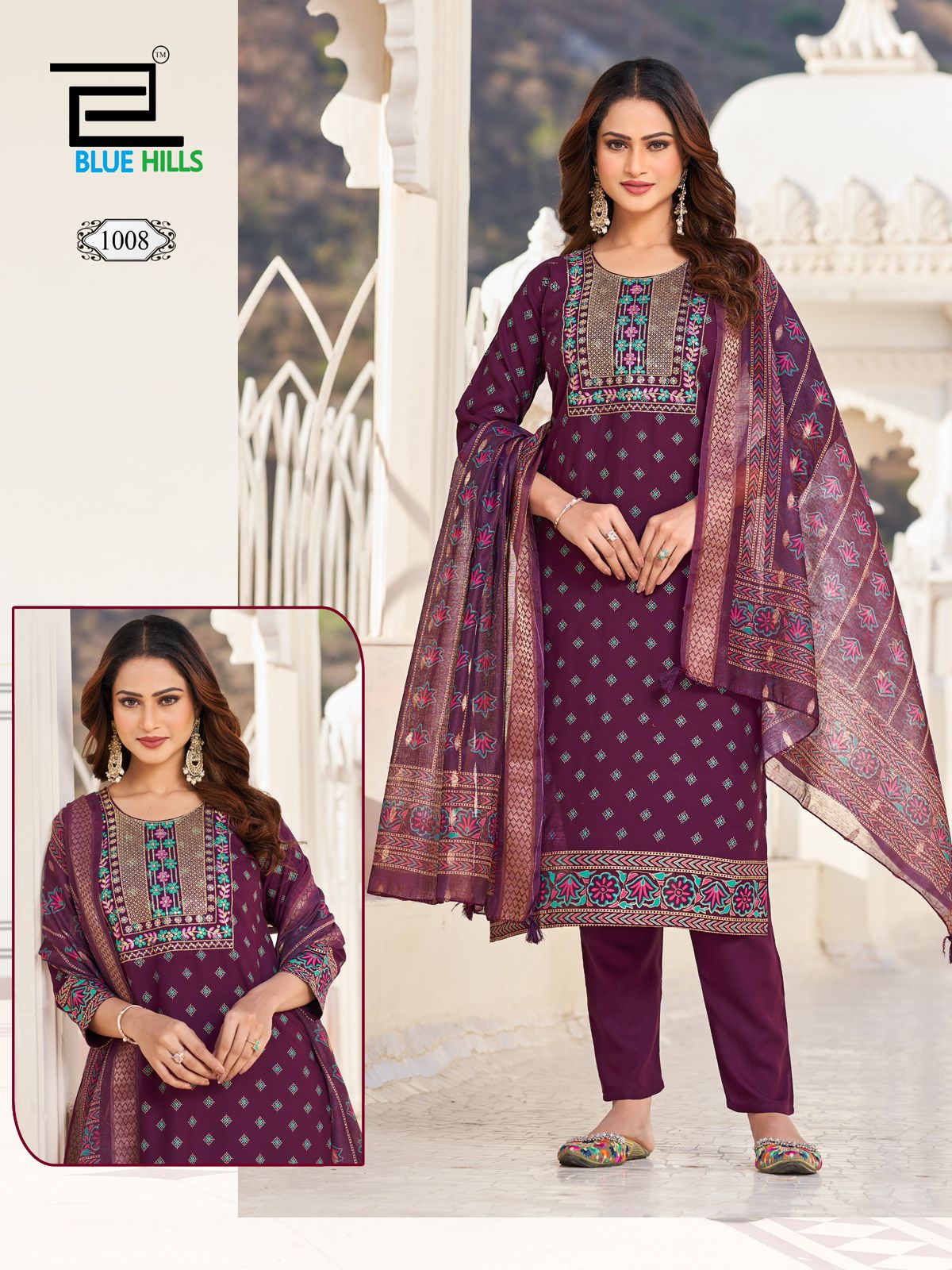 Dupatta World Blue Hills Rayon 14Kg Readymade Pant Style Suits Wholesale Rate