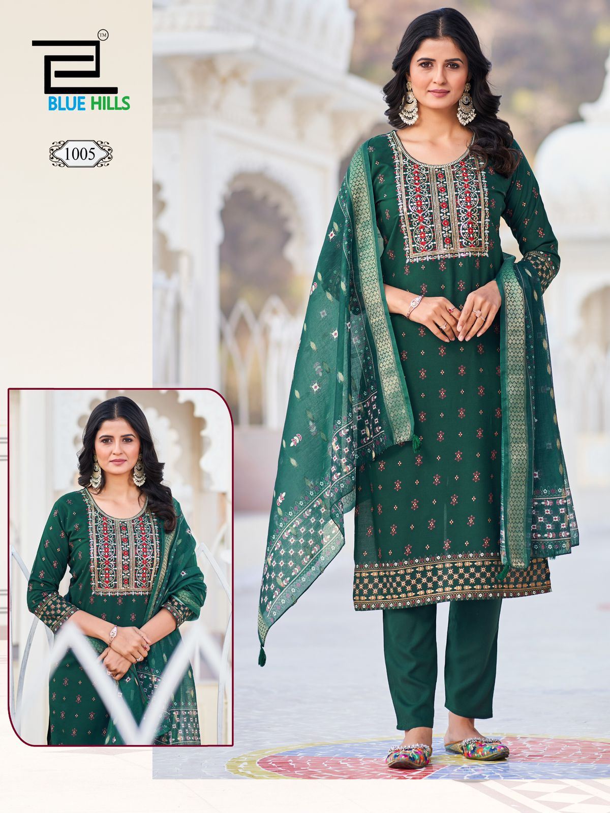 Dupatta World Blue Hills Rayon 14Kg Readymade Pant Style Suits Wholesale Rate