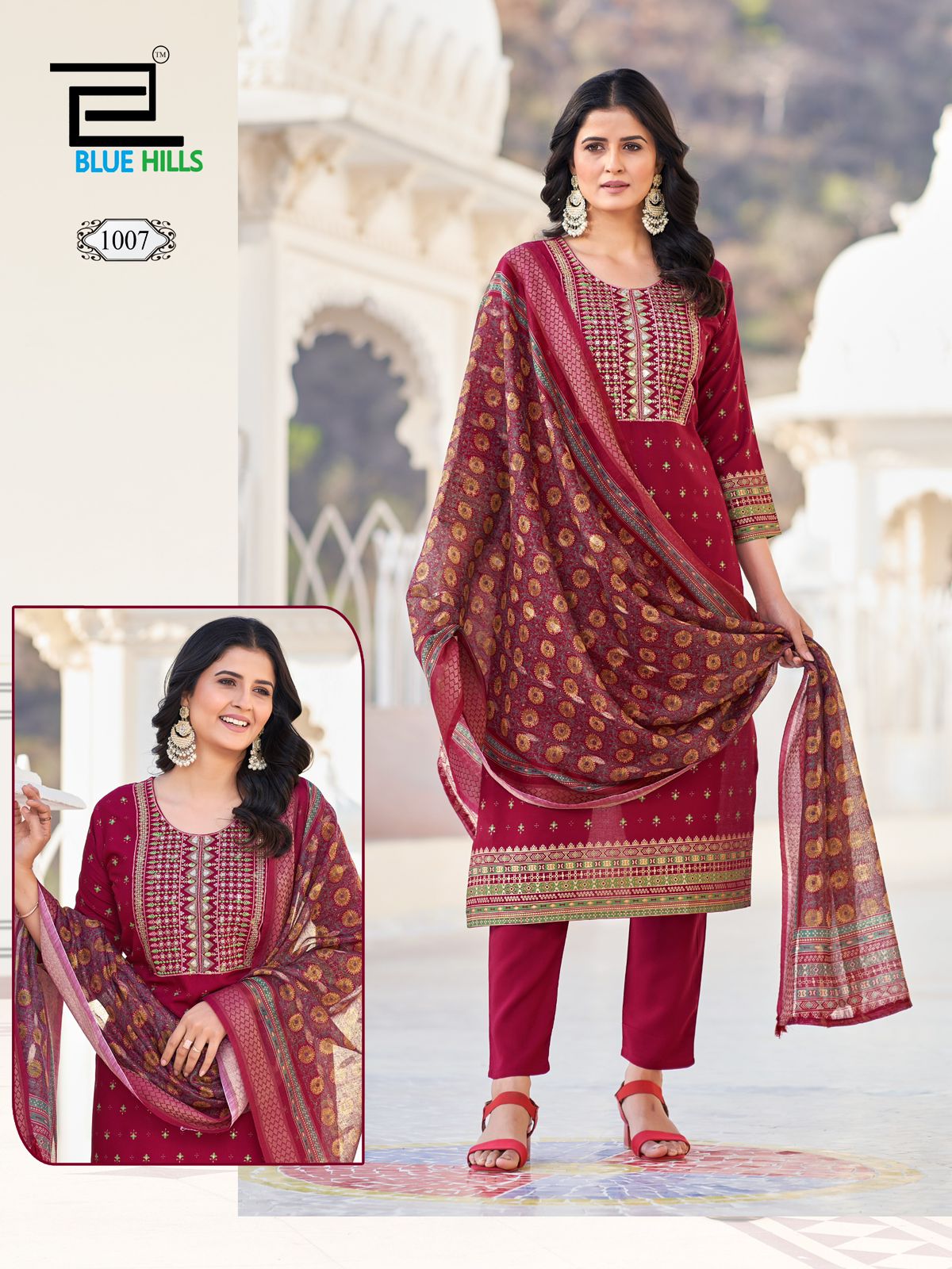 Dupatta World Blue Hills Rayon 14Kg Readymade Pant Style Suits Wholesale Rate