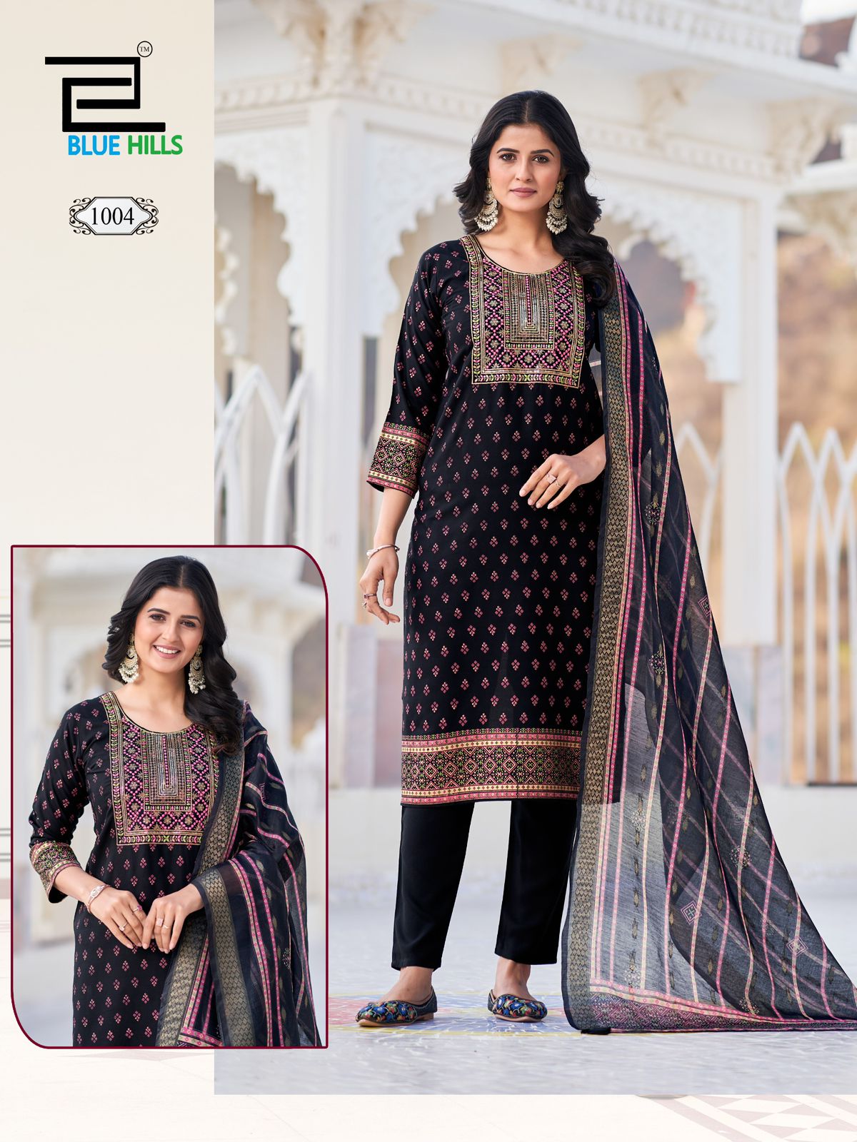 Dupatta World Blue Hills Rayon 14Kg Readymade Pant Style Suits Wholesale Rate