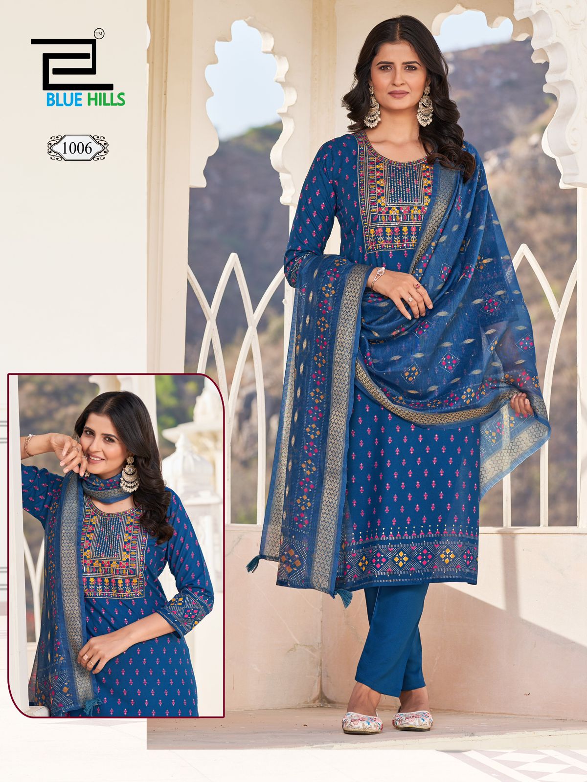Dupatta World Blue Hills Rayon 14Kg Readymade Pant Style Suits Wholesale Rate